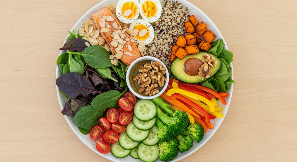 assiette équilibrée vue du dessus